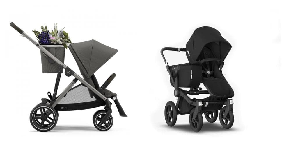 Mono provedení s úložným prostorem: vlevo Cybex Gazelle S, vpravo Bugaboo Donkey.