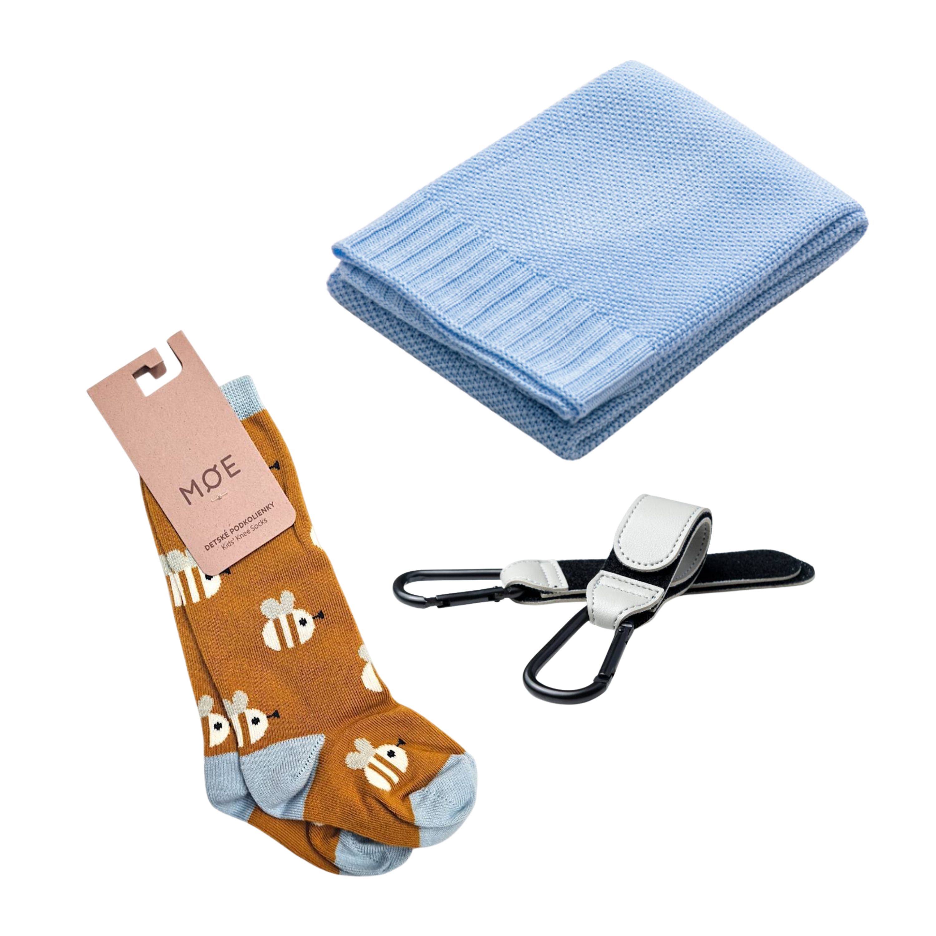 Set Mamaleto Deka 80x100 Modrý, Moe Dětské podkolenky Včely, Mamaleto Držáky na tašku Silver