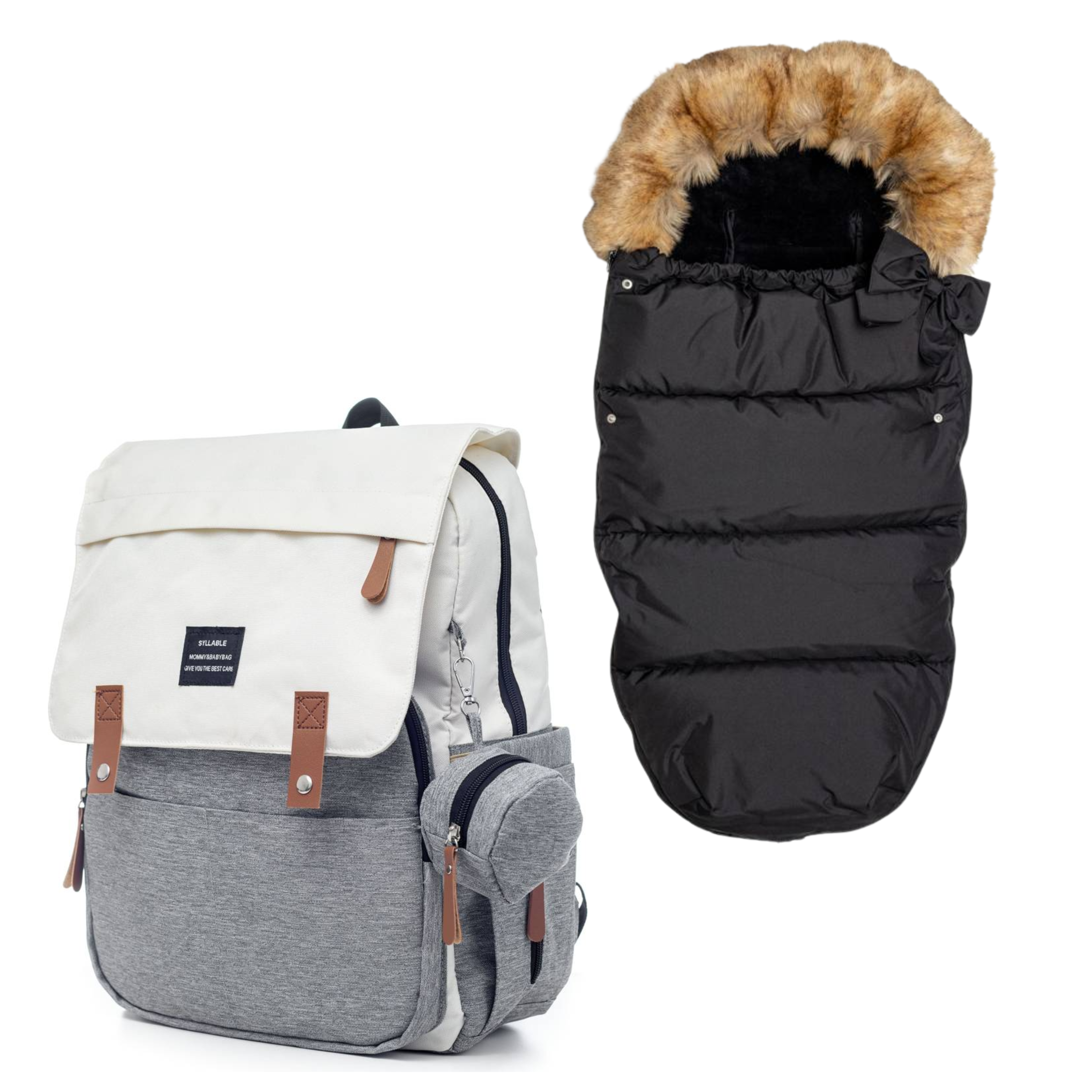 Set Mamaleto Zimní fusak 4v1 černý, Mamaleto Přebalovací batoh Šedo-bílý