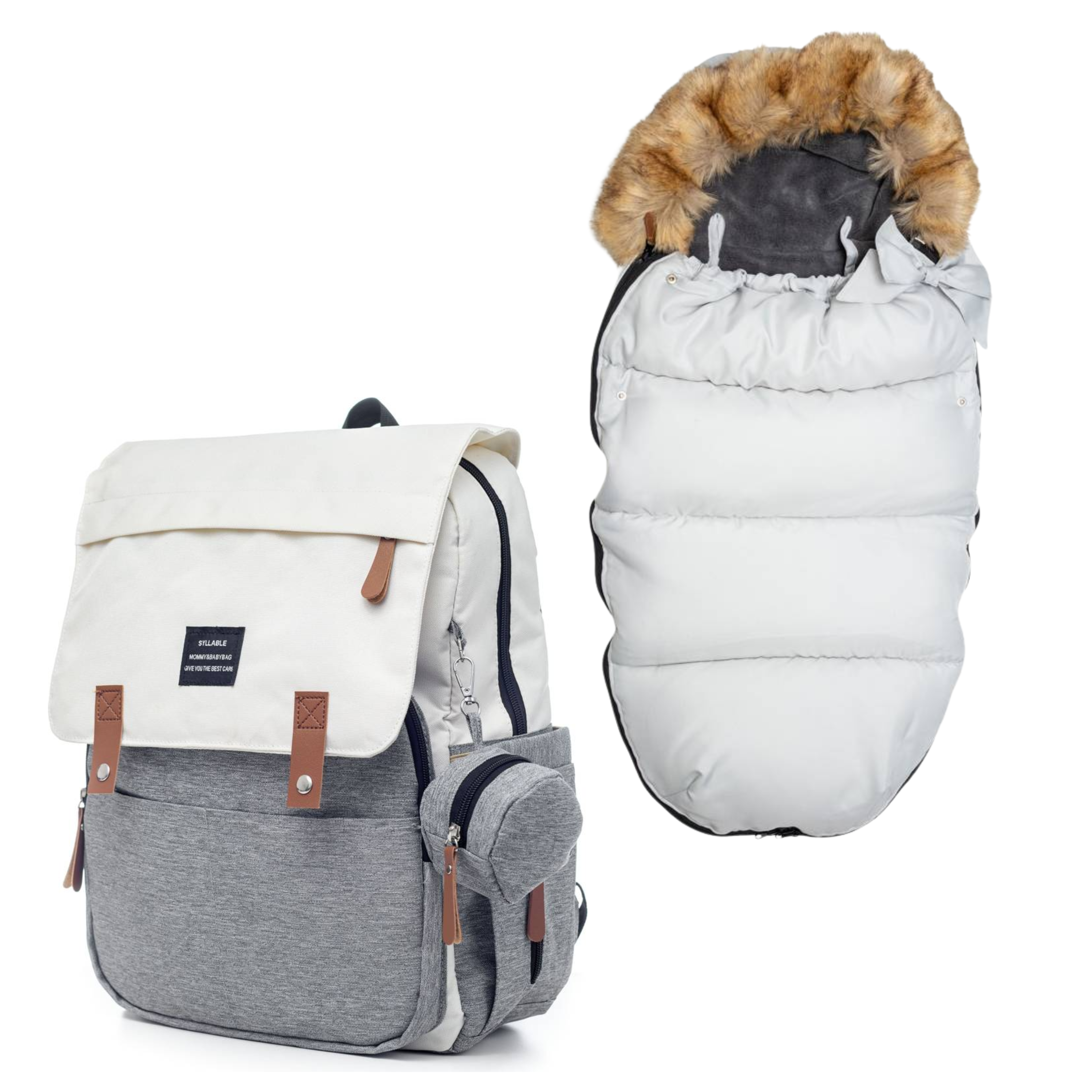 Set Mamaleto Zimní fusak 4v1 Šedý, Mamaleto Přebalovací batoh Šedo-bílý