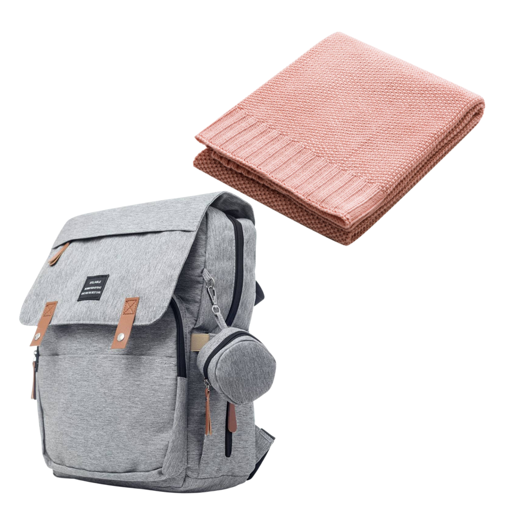 Set Mamaleto Přebalovací batoh Šedý, Mamaleto Deka 80x100 Růžový