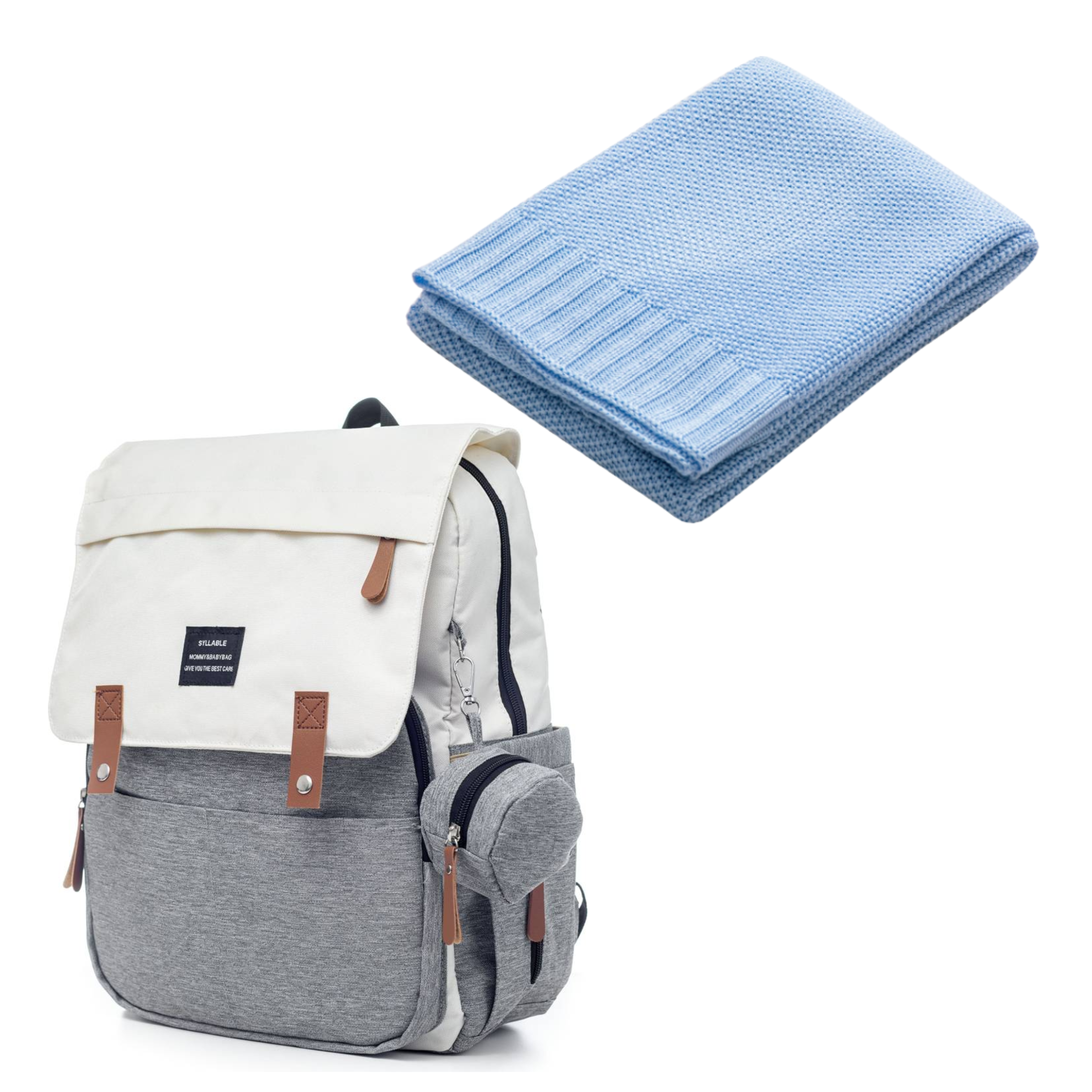 Set Mamaleto Přebalovací batoh Šedo-bílý, Mamaleto Deka 80x100 Modrá