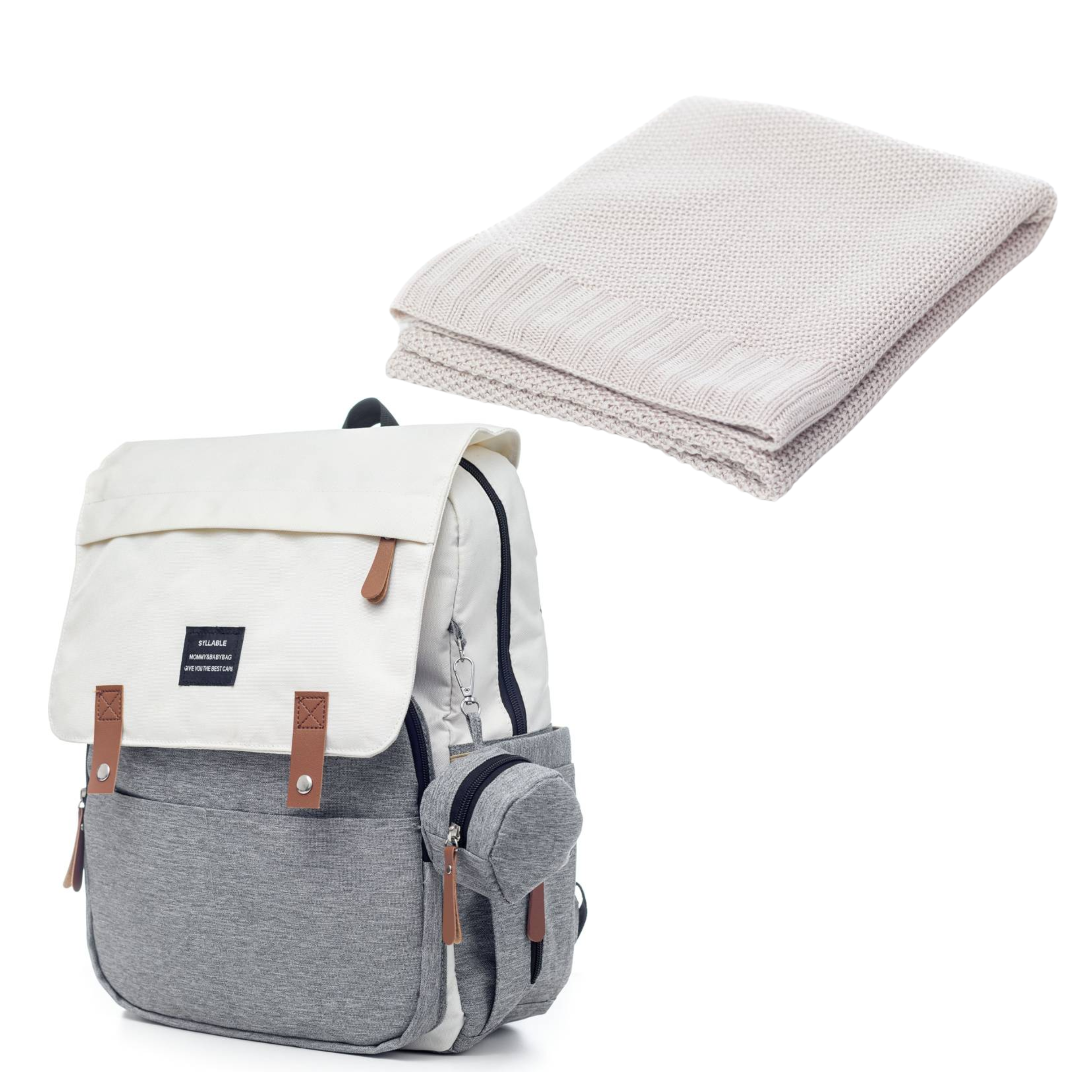 Set Mamaleto Přebalovací batoh Šedo-bílý, Mamaleto Deka 80x100 Krémová