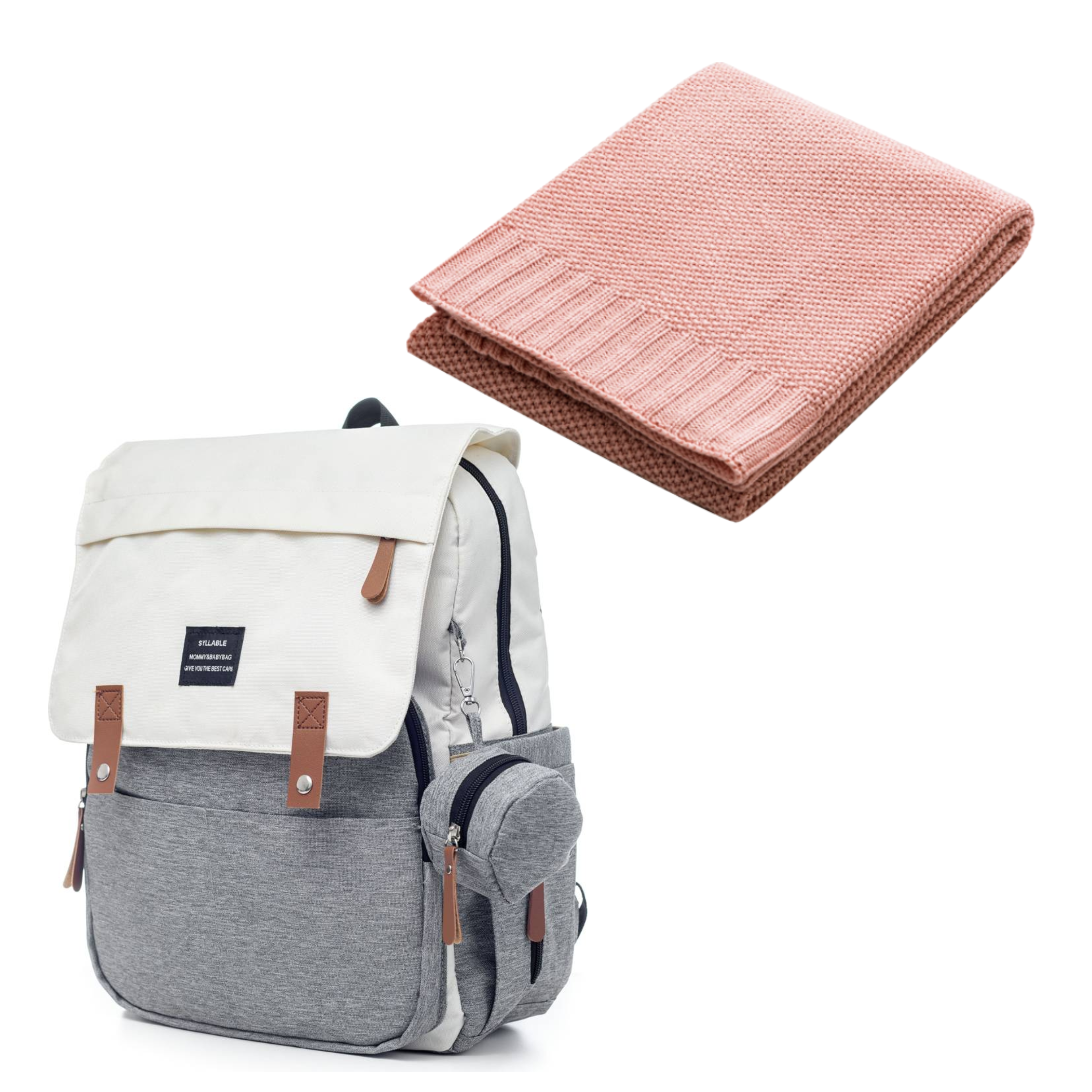 Set Mamaleto Přebalovací batoh Šedo-bílý, Mamaleto Deka 80x100 Růžová