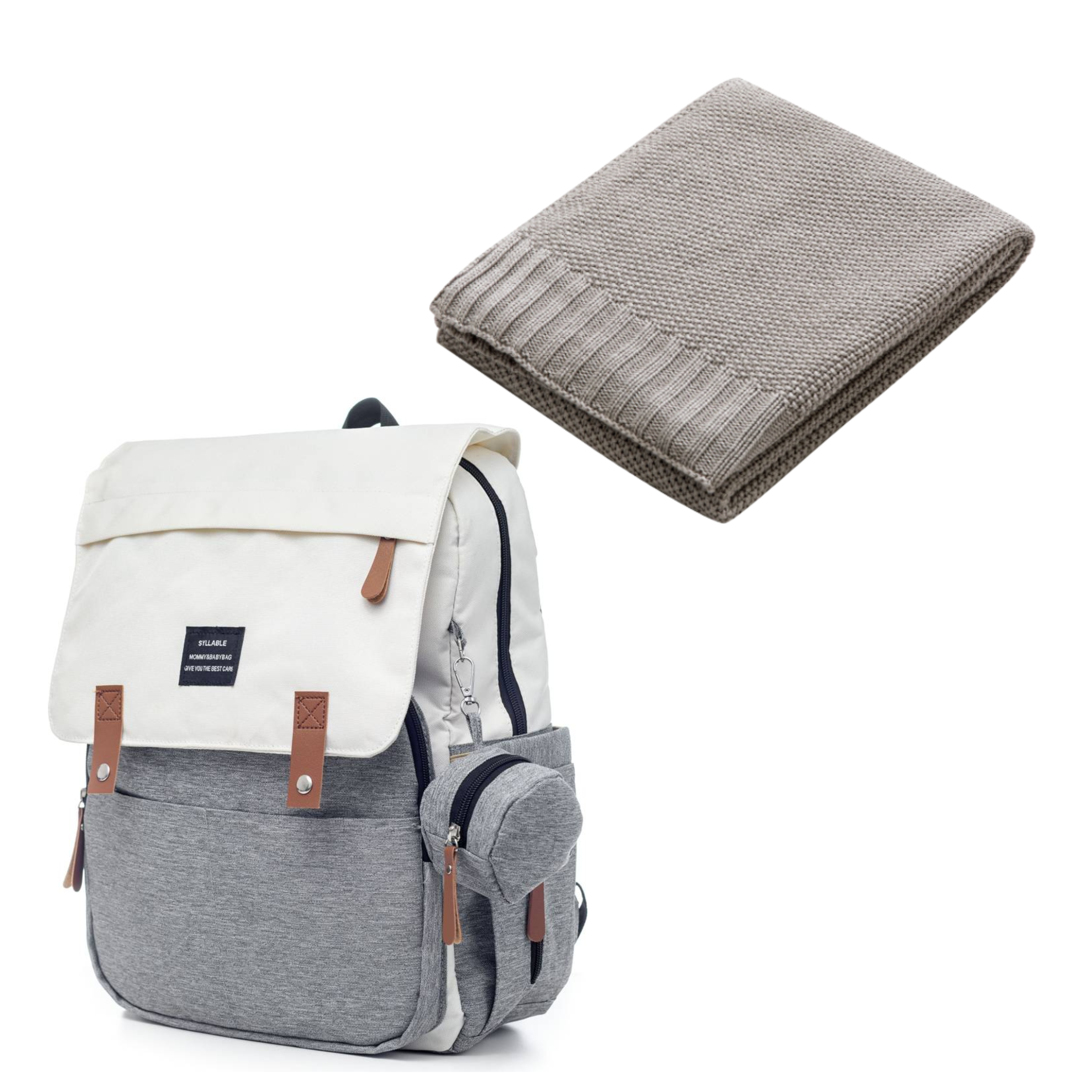 Set Mamaleto Přebalovací batoh Šedo-bílý, Mamaleto Deka 80x100 Šedá