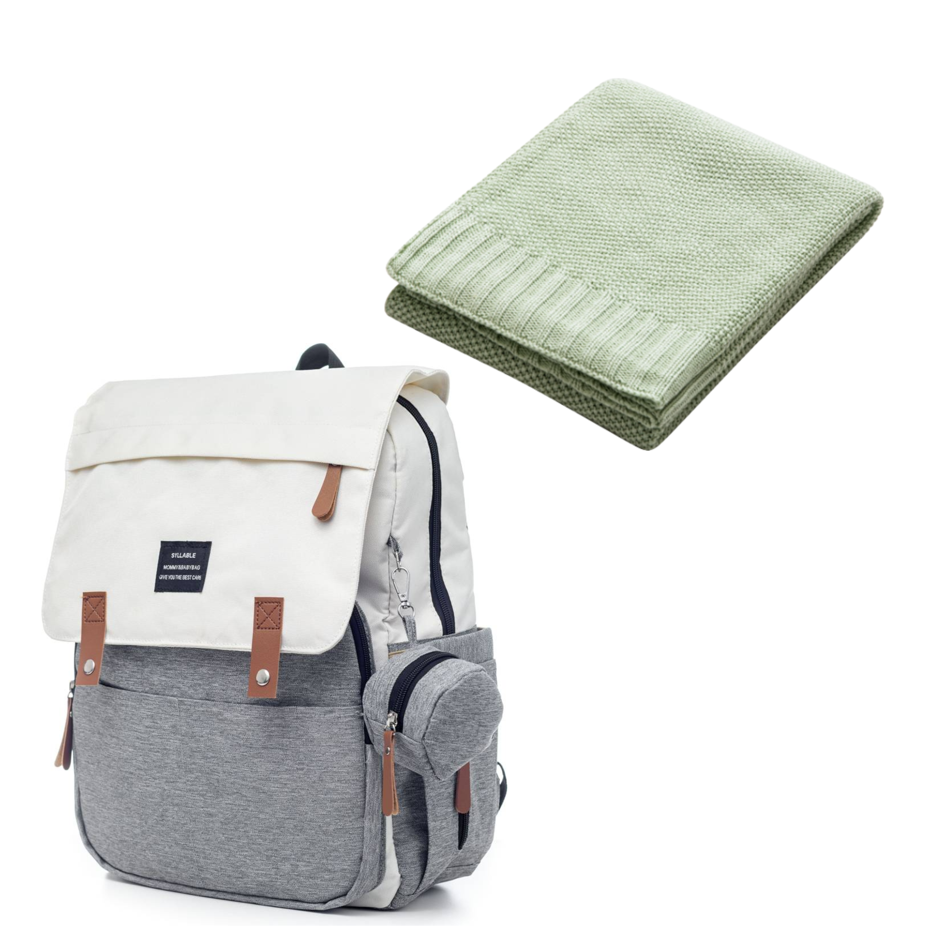 Set Mamaleto Přebalovací batoh Šedo-bílý, Mamaleto Deka 80x100 Zelená