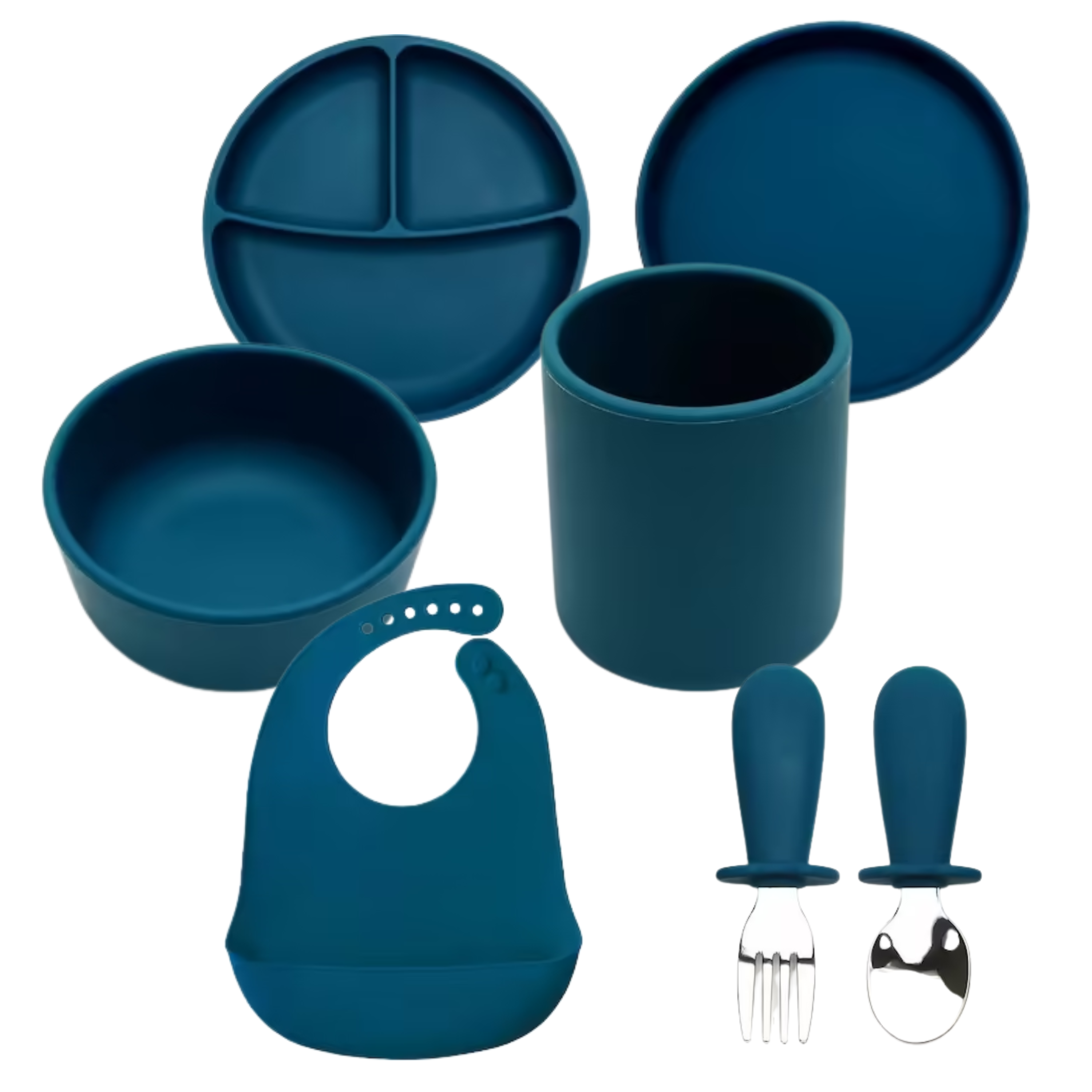 Klasický silikonový jídelní set pro nejmenší děti – 7 dílný