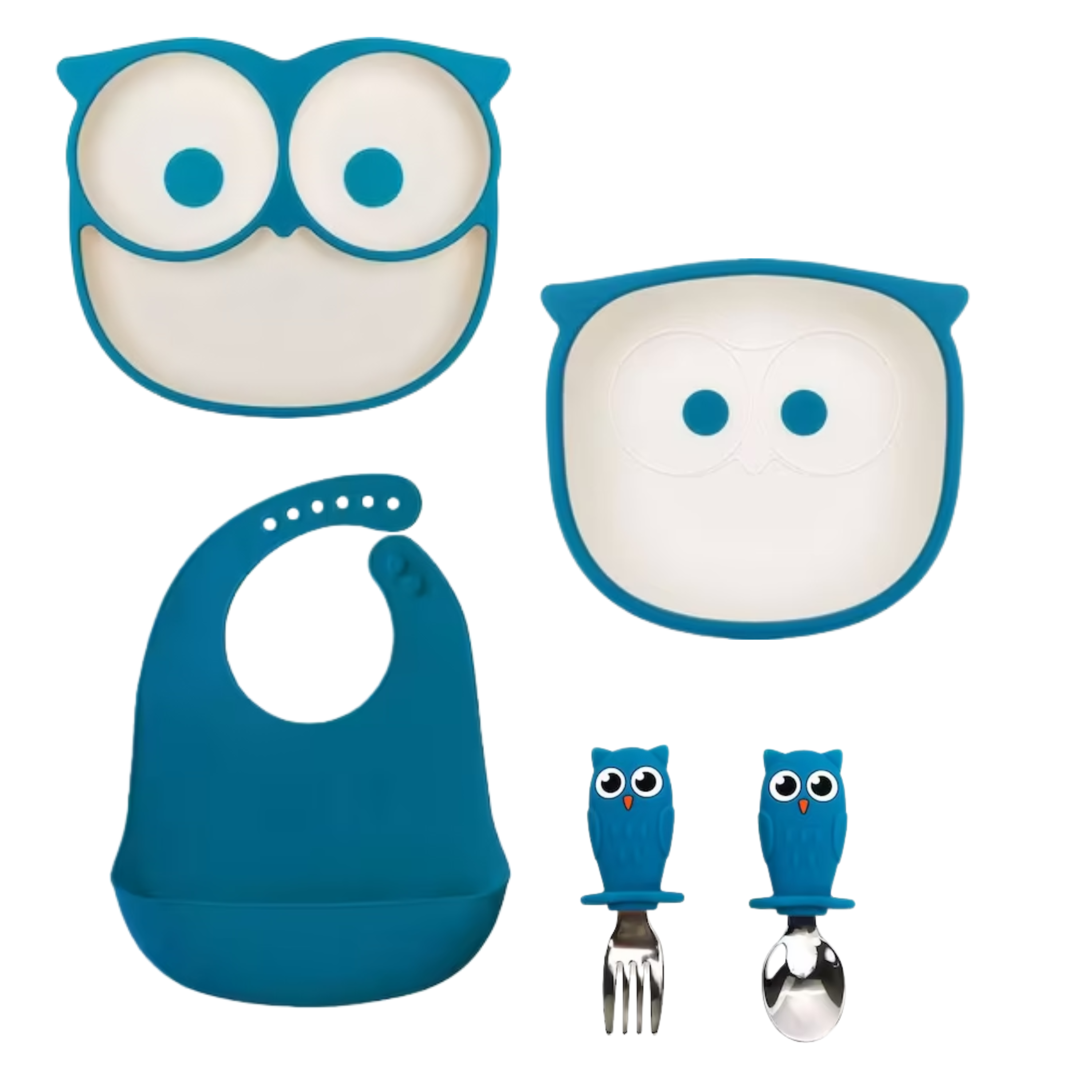 Dětská silikonová jídelní sada s motivem sovy